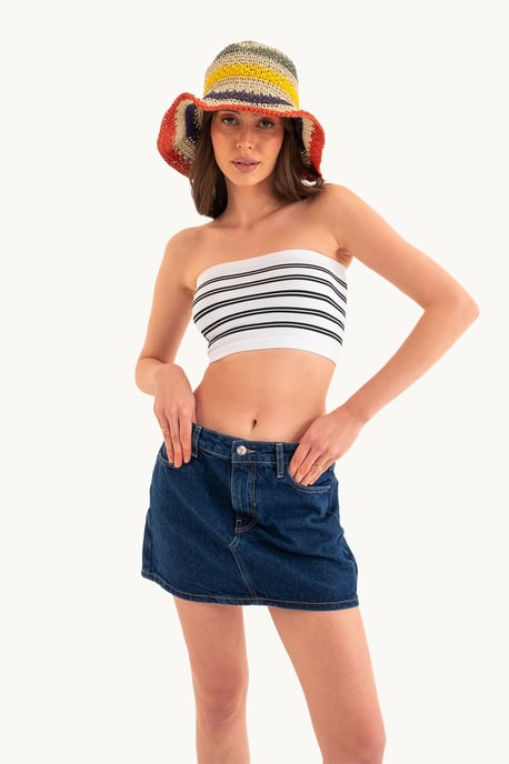 Gestreiftes trägerloses Crop-Top - Image 1