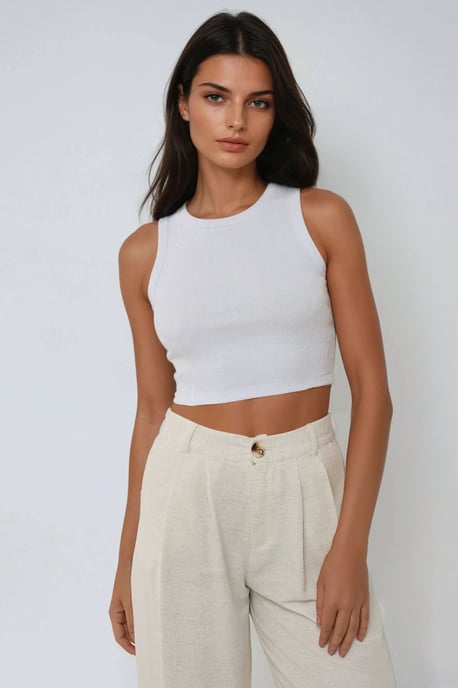 Rippstrick ärmelloses Crop-Top mit Rundhalsausschnitt - Image 1