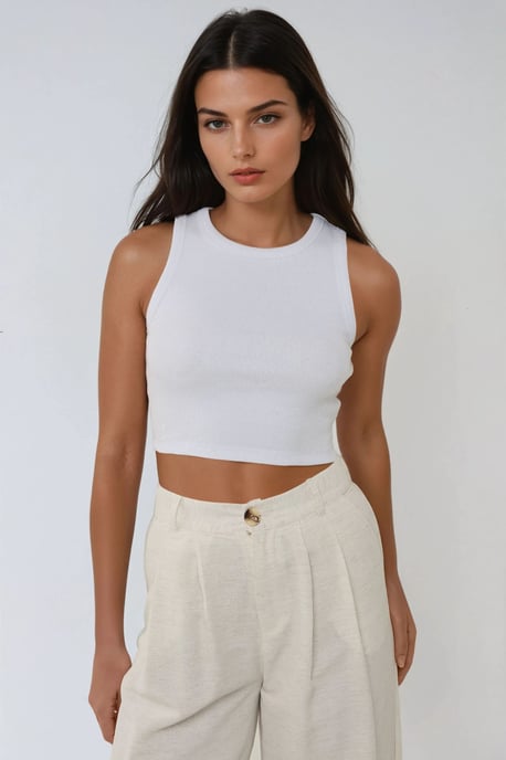 Rippstrick ärmelloses Crop-Top mit Rundhalsausschnitt - Image 2