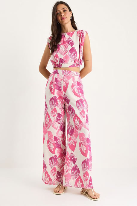 Blumenmuster Crop-Top und weite Hose Set - Image 1