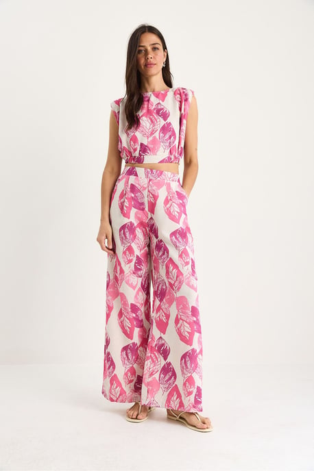 Blumenmuster Crop-Top und weite Hose Set - Image 2