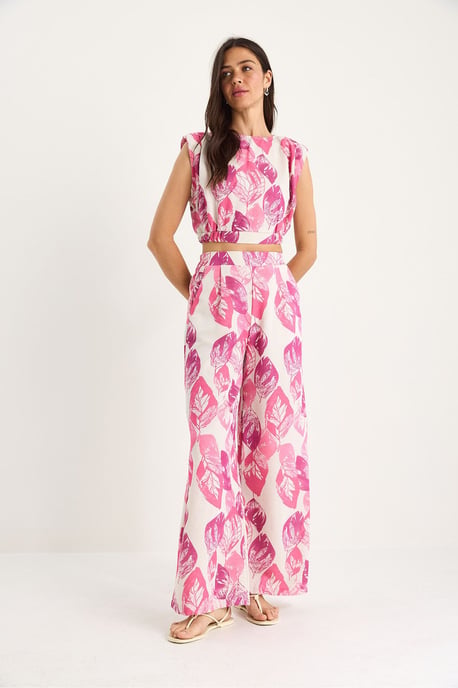Blumenmuster Crop-Top und weite Hose Set - Image 3