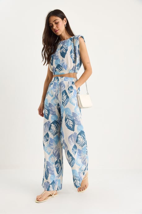 Blumenmuster Crop-Top und weite Hose Set - Image 3