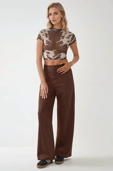 Bedrucktes Slim Fit Rundhalsausschnitt Crop Top - Image 2