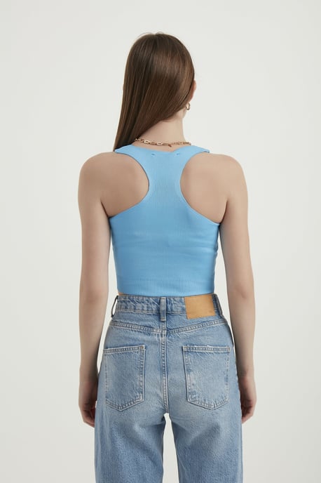 Gewebtes quadratisches Hals-Ausschnitt ärmelloses Basic Crop-Top - Image 4