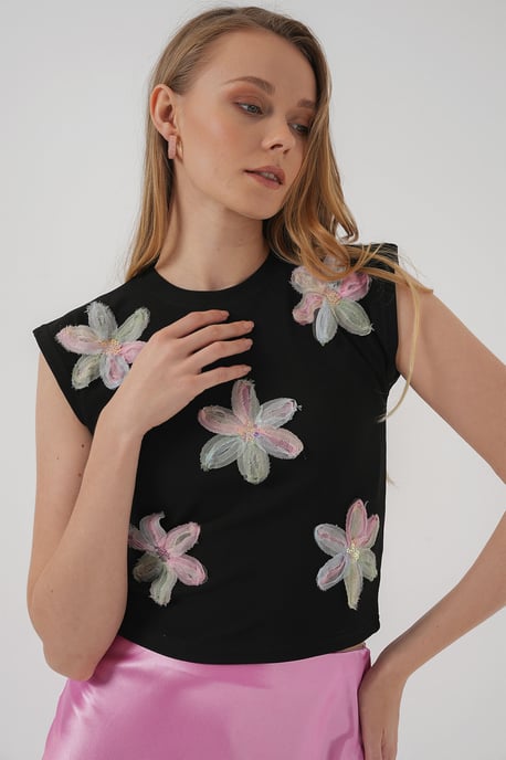 Gesticktes Blumen-Ripp-Top - Image 3