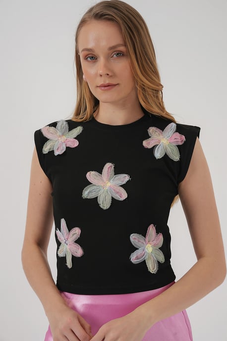 Gesticktes Blumen-Ripp-Top - Image 4