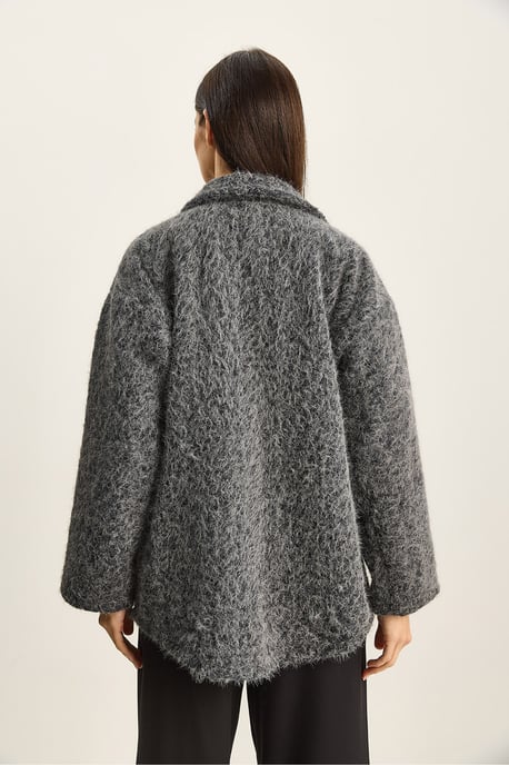 Strukturiertes Oversized V-Ausschnitt Cardigan mit Bindegürtel - Image 6