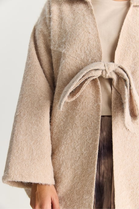 Strukturierter Oversized V-Ausschnitt Cardigan mit Krawattenverschluss - Image 5