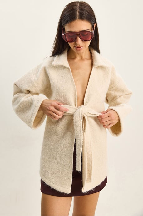 Strukturierter Übergroßer V-Ausschnitt Cardigan mit Bindeband - Image 1