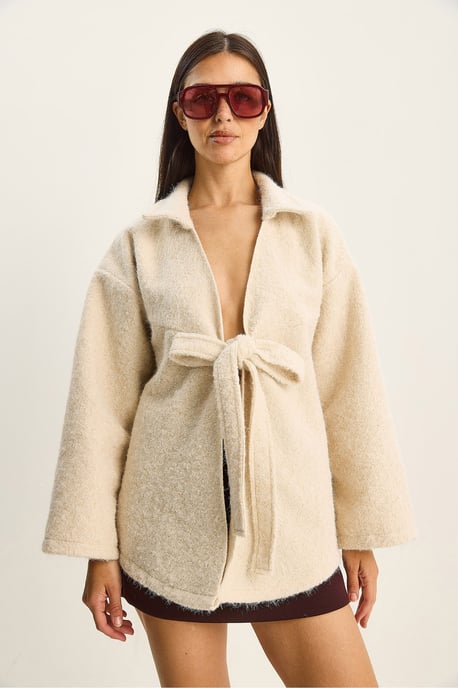 Strukturierter Übergroßer V-Ausschnitt Cardigan mit Bindeband - Image 2