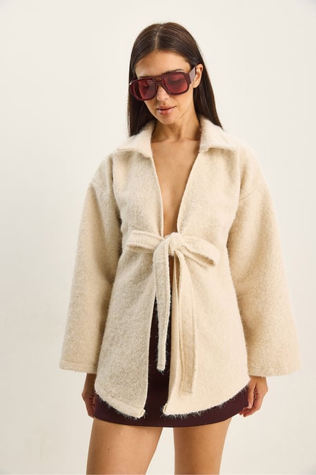 Strukturierter Übergroßer V-Ausschnitt Cardigan mit Bindeband - Image 3