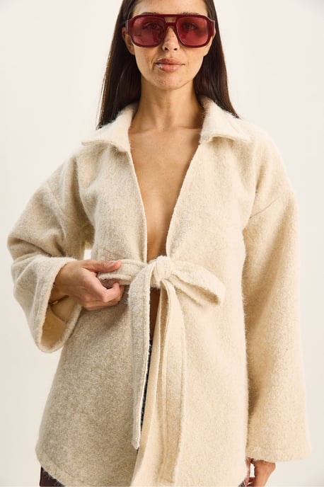 Strukturierter Übergroßer V-Ausschnitt Cardigan mit Bindeband - Image 6