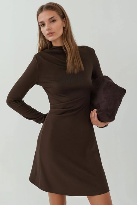 Drapiertes Mini-Kleid mit Rundhalsausschnitt - Image 1
