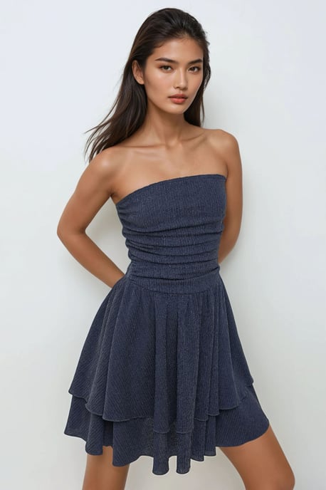 Trägerloses strukturiertes Rüschenshortkleid - Image 3