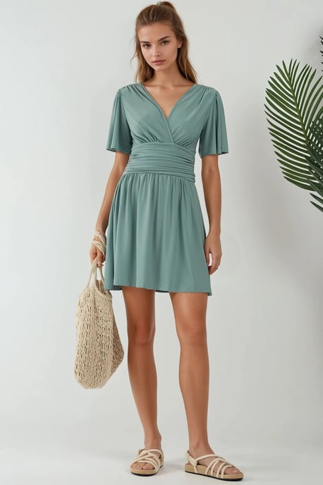 V-Ausschnitt Kurzarm Mini-Kleid - Image 2