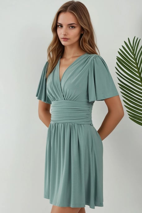 V-Ausschnitt Kurzarm Mini-Kleid - Image 4