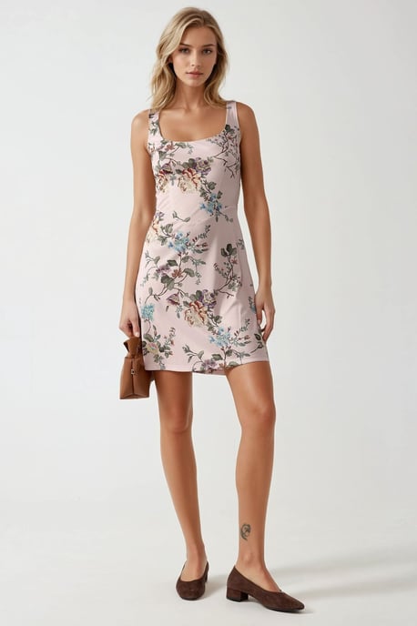 Körperbetontes Mini-Kleid mit quadratischem Kragen und floralem Druck - Image 2