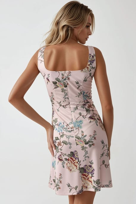 Körperbetontes Mini-Kleid mit quadratischem Kragen und floralem Druck - Image 5