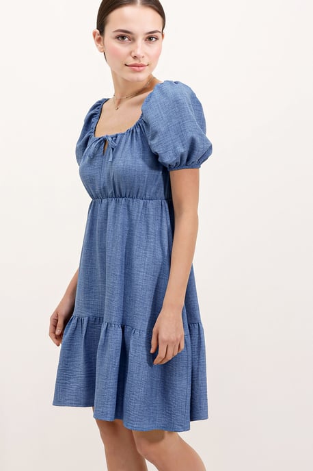 Quadratischer Halsausschnitt A-Form Mini-Kleid mit Schleife - Image 2