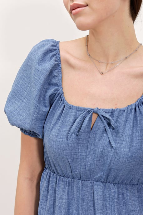 Quadratischer Halsausschnitt A-Form Mini-Kleid mit Schleife - Image 3