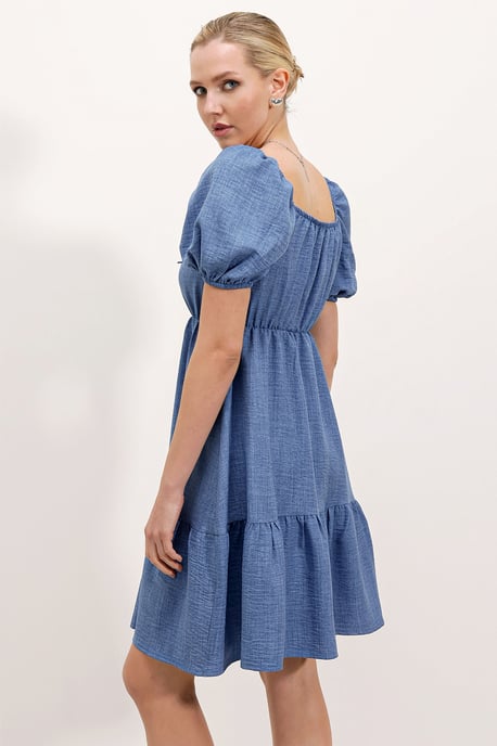 Quadratischer Halsausschnitt A-Form Mini-Kleid mit Schleife - Image 4
