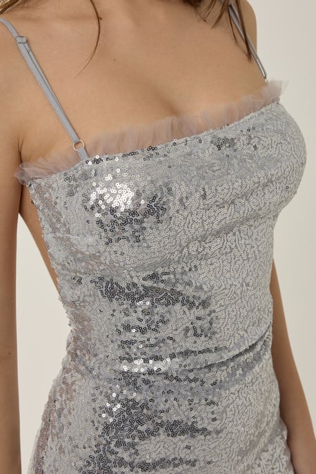 Mini-Pailletten-Kleid im Bodycon-Stil mit quadratischem Kragen - Image 5