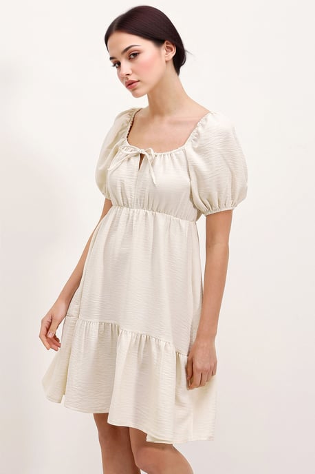 Quadratisch ausgeschnittenes A-Linien Mini-Kleid mit Schleife - Image 2
