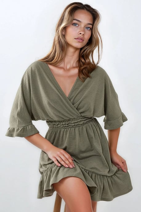 Strukturiertes V-Ausschnitt Mini-Kleid - Image 1