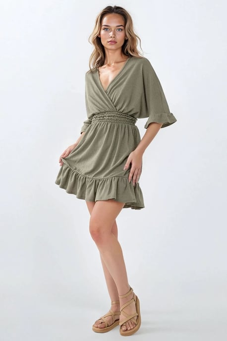 Strukturiertes V-Ausschnitt Mini-Kleid - Image 2