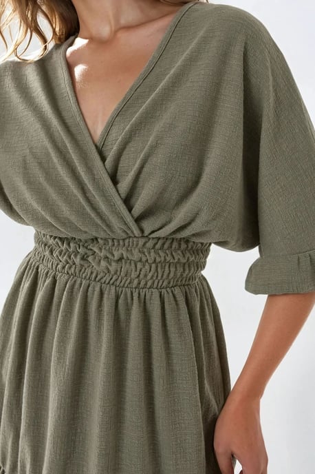 Strukturiertes V-Ausschnitt Mini-Kleid - Image 3