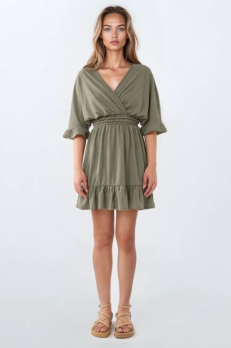 Strukturiertes V-Ausschnitt Mini-Kleid - Image 4