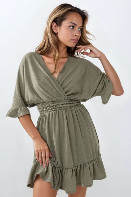 Strukturiertes V-Ausschnitt Mini-Kleid - Image 5