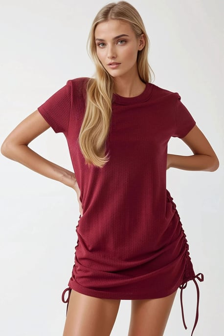 Strukturierter Kurzarm Bodycon Minikleid mit Rundhalsausschnitt - Image 3