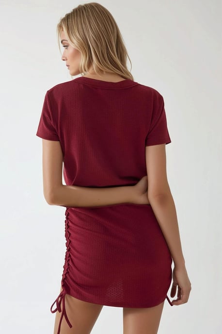 Strukturierter Kurzarm Bodycon Minikleid mit Rundhalsausschnitt - Image 5