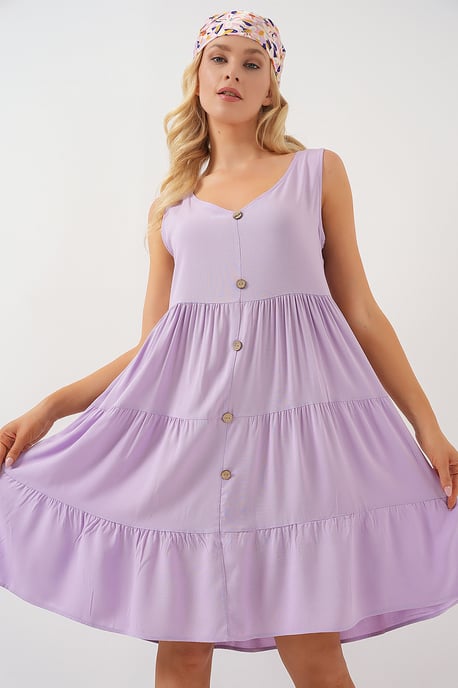V-Ausschnitt ärmelloses Minikleid mit Knopfdetails - Image 1