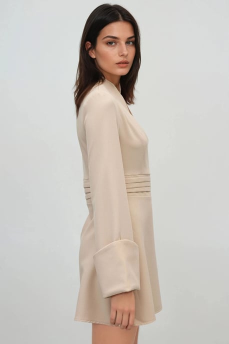Elegantes V-Ausschnitt Langarm-Mini-Kleid - Image 3