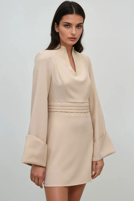 Elegantes V-Ausschnitt Langarm-Mini-Kleid - Image 6