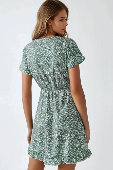Mini V-Ausschnitt Ditsy Blumen Kleid - Image 3