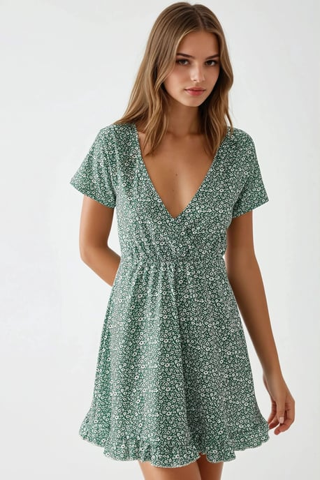 Mini V-Ausschnitt Ditsy Blumen Kleid - Image 4