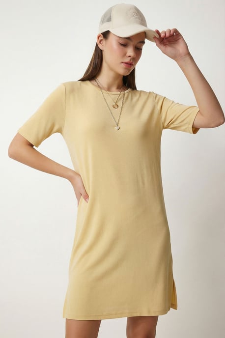 Mini-Kleid mit Rundhalsausschnitt und Schlitz - Image 1