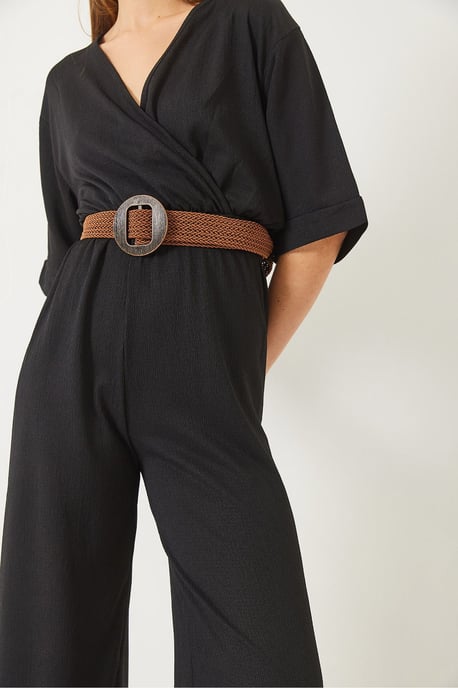 V-Ausschnitt Jumpsuit mit weitem Bein und Schleife - Image 4