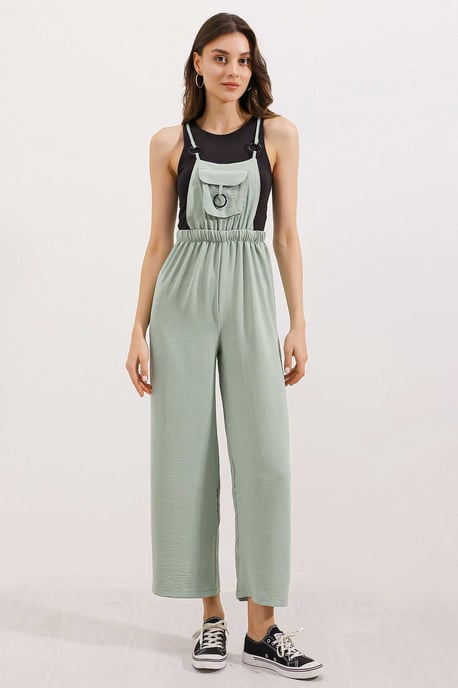 Lässig geschnittene lange Denim-Latzhose mit Tasche - Image 1
