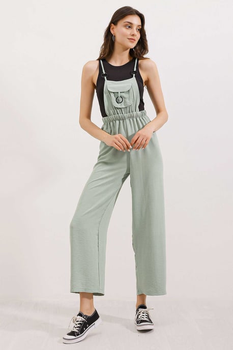 Lässig geschnittene lange Denim-Latzhose mit Tasche - Image 2