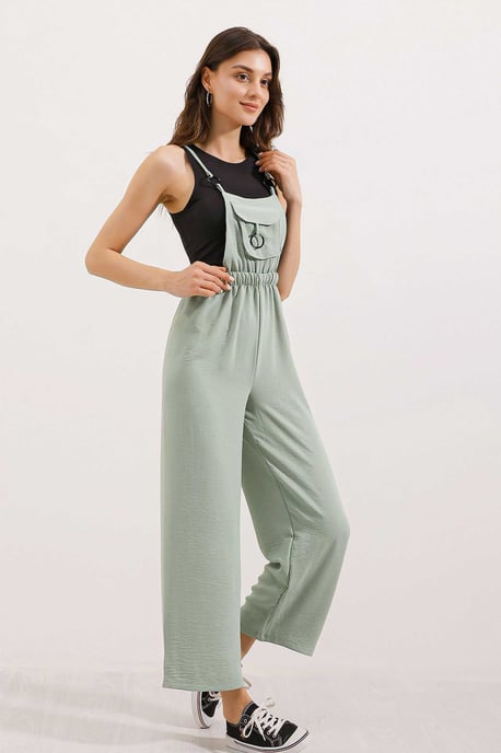 Lässig geschnittene lange Denim-Latzhose mit Tasche - Image 3