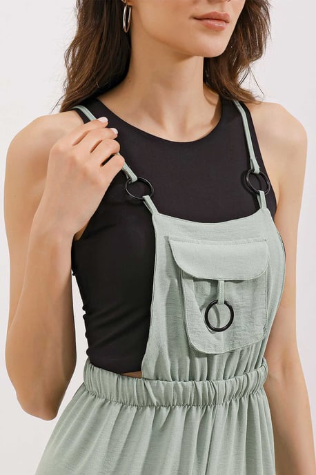Lässig geschnittene lange Denim-Latzhose mit Tasche - Image 4