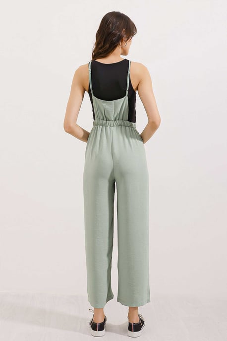 Lässig geschnittene lange Denim-Latzhose mit Tasche - Image 5