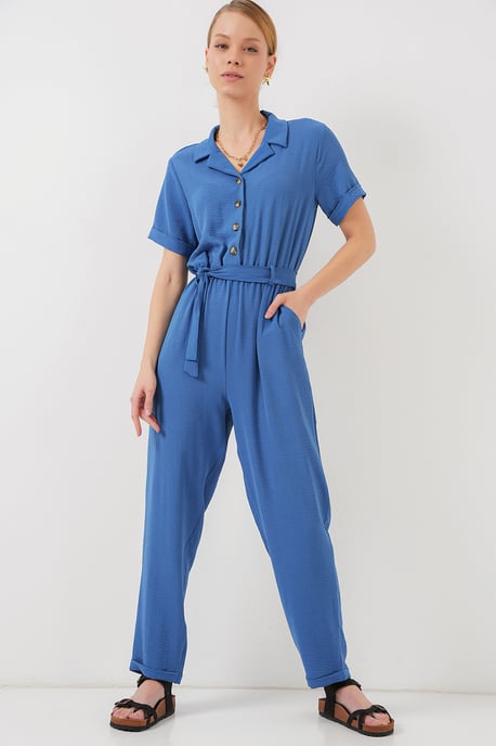 Hemdkragen Relaxed Fit Jumpsuit mit Schleife - Image 1