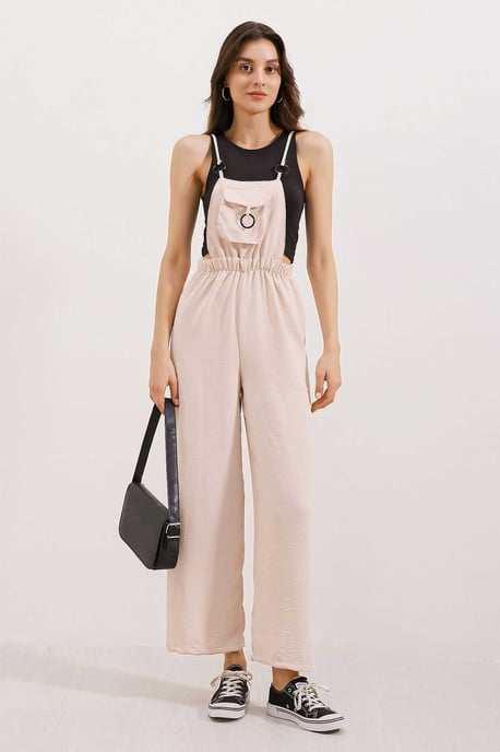 Lässig geschnittene lange Denim-Latzhose mit Tasche - Image 1