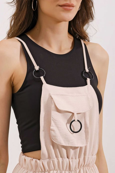Lässig geschnittene lange Denim-Latzhose mit Tasche - Image 2